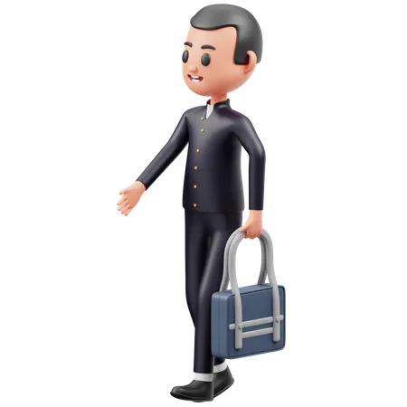 Menino andando e carregando uma bolsa  3D Illustration