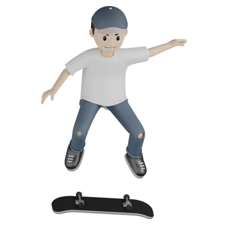 Menino fazendo Kickflip 360  3D Illustration