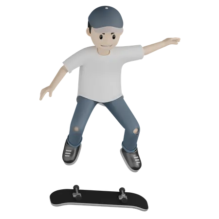 Menino fazendo Kickflip 360  3D Illustration