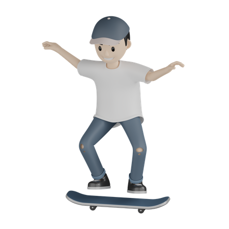 Garoto andando de skate  3D Illustration