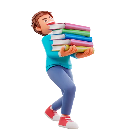 Garoto bonito indo para a escola e trazendo livros  3D Illustration