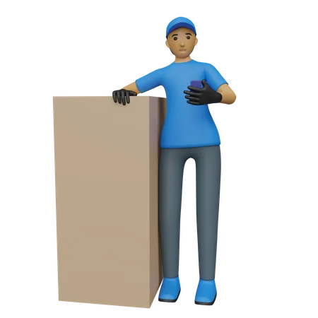 Courier Guy revisando su teléfono  3D Illustration