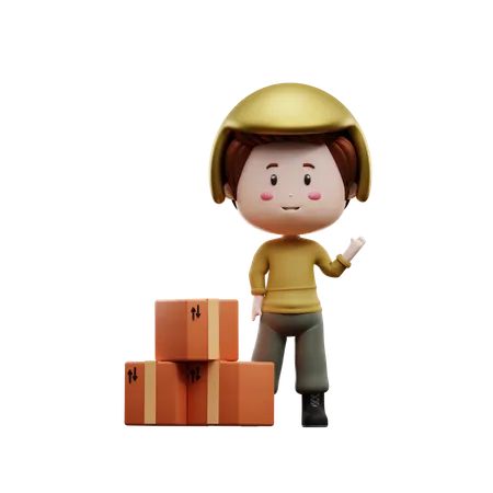 Chico mensajero con caja de paquete  3D Illustration