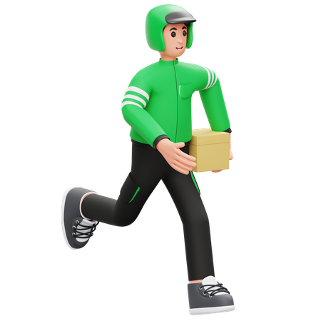 Mensajero corriendo y transportando paquetes  3D Illustration