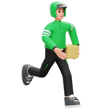 Mensajero corriendo y transportando paquetes  3D Illustration