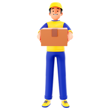 Mensajero hombre sosteniendo caja de cartón  3D Illustration