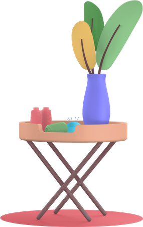 Mesa com vaso de planta  3D Illustration