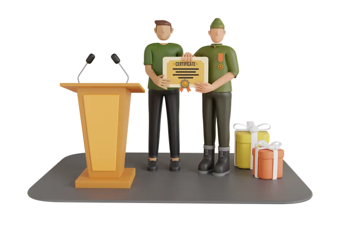 Military Officer Receiving Certificate  3D Illustration