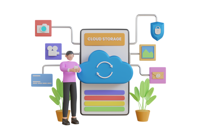 Mobile application for data storage  3D Illustration