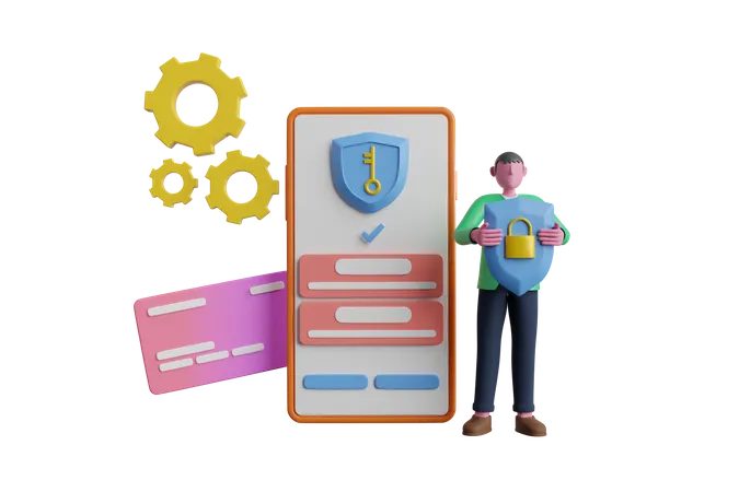 Mobile security app  3D Illustration