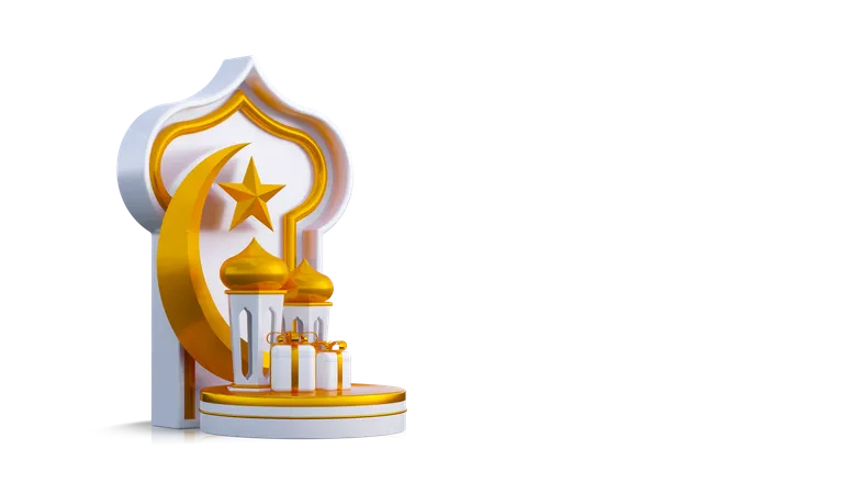 Moon and ornament ramadhan  3D Illustration