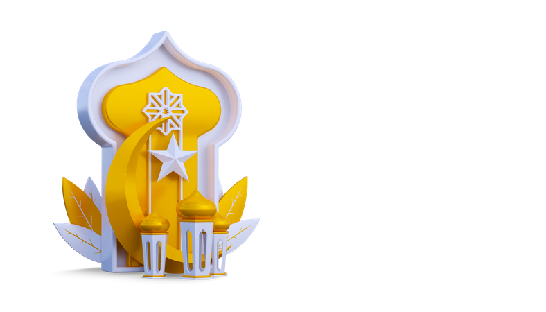 Moon and ornament ramadhan  3D Illustration