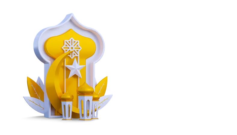 Moon and ornament ramadhan  3D Illustration