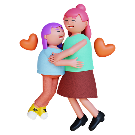 Mother and daughter hugging  3D Illustration