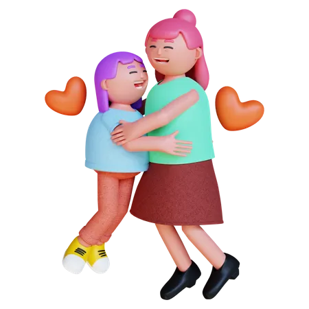 Mother and daughter hugging  3D Illustration