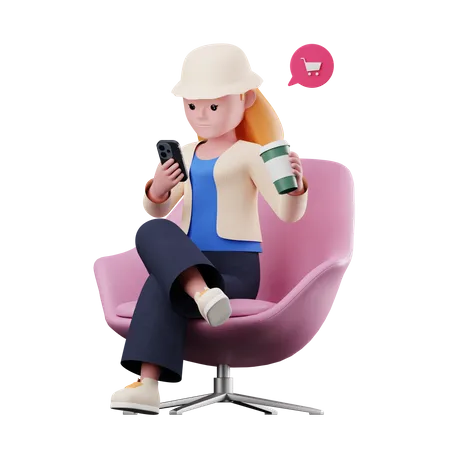 Mujer de compras por teléfono  3D Illustration