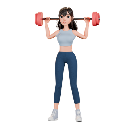 Mujer de gimnasio levantando barra por encima de la cabeza  3D Illustration