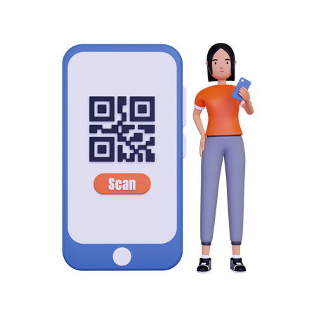 Mujer escaneando código qr para pagos  3D Illustration