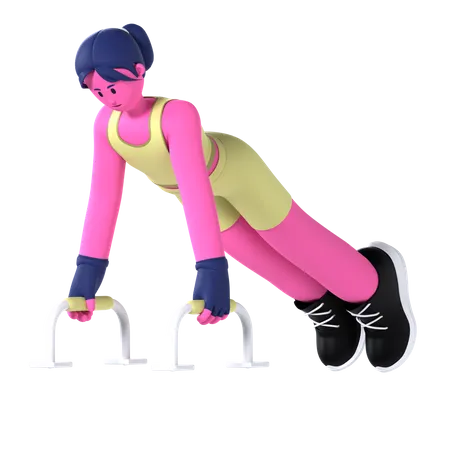 Mujer haciendo barra de empuje hacia arriba  3D Illustration