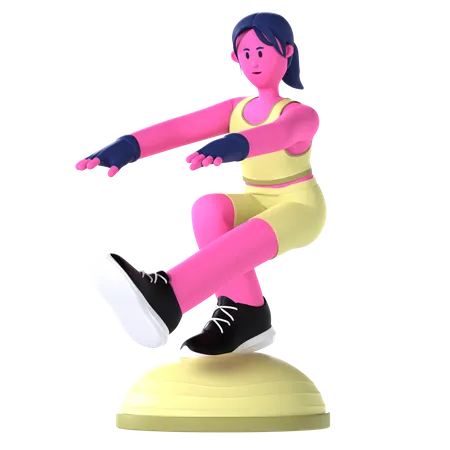 Mujer haciendo pelota Bosu  3D Illustration