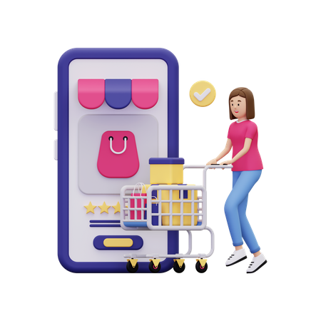 Mujer haciendo compras en línea  3D Illustration