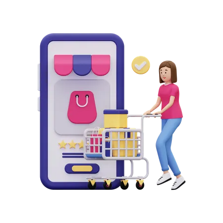 Mujer haciendo compras en línea  3D Illustration