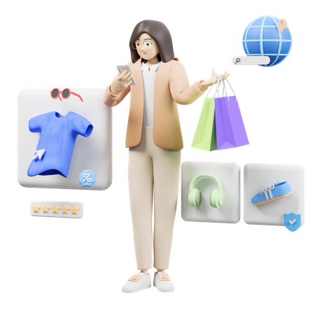 Mujer haciendo compras en línea  3D Illustration