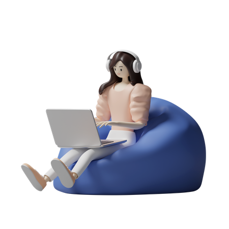 Mujer trabajando desde casa  3D Illustration