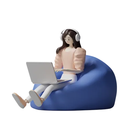 Mujer trabajando desde casa  3D Illustration