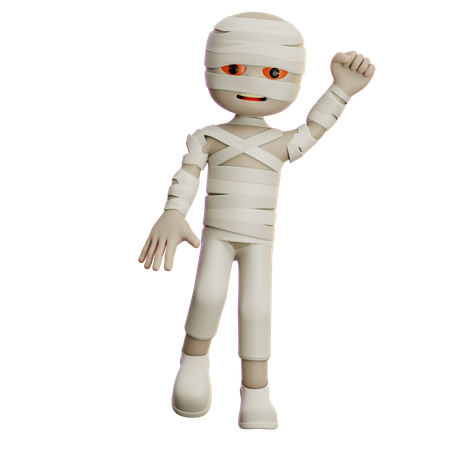 Mummy Standing And One Hand Up  3D Illustration