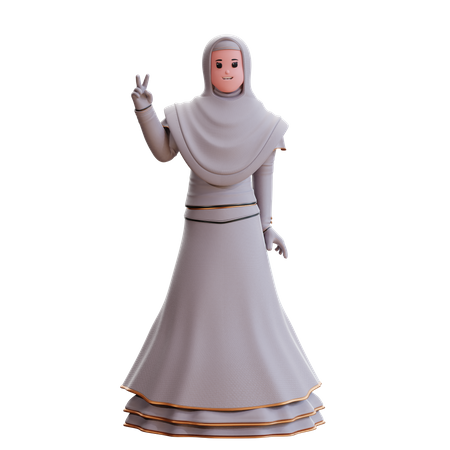 Muslim Bride showing peace sign  3D Illustration