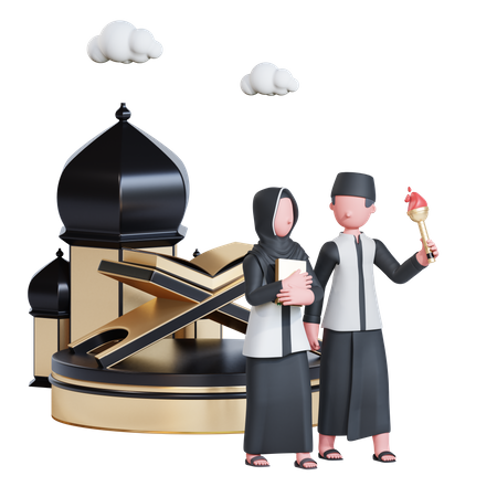 Muslim couple celebrating Islamic new year  3D Illustration