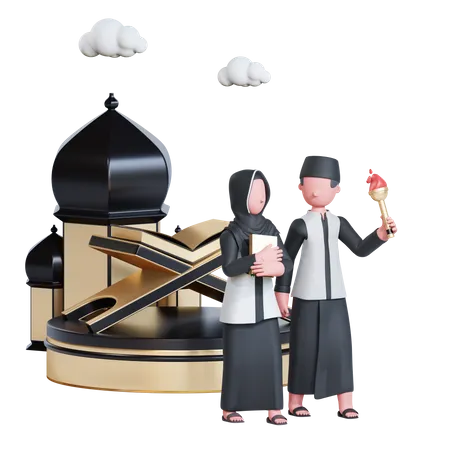 Muslim couple celebrating Islamic new year  3D Illustration