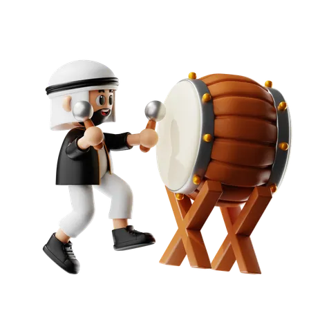 Muslim Man Plays Drum  3D Illustration