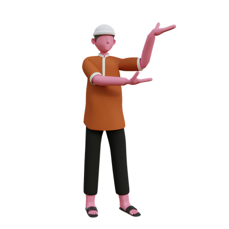 Muslim man presenting something  3D Illustration