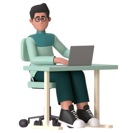 Muslim Man Working Laptop  3D Illustration