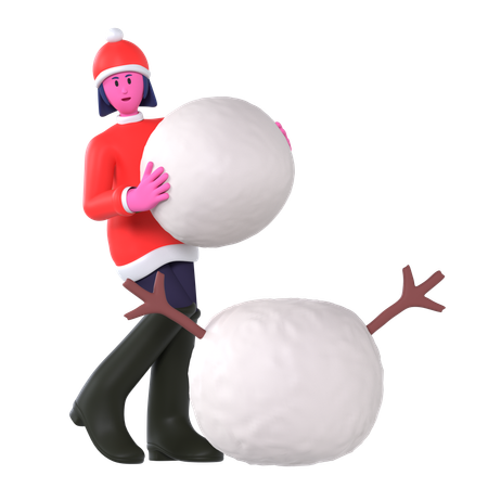 Navidad niña construir muñeco de nieve  3D Icon