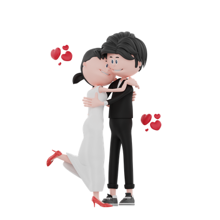 Newly wedded couple hugging  3D Illustration