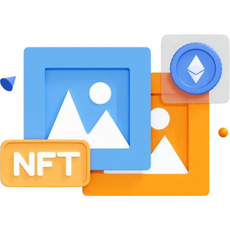 Nft avec Crypto Art et Ethereum Coin  3D Icon