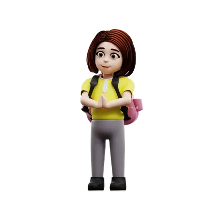 Niña estudiante con mochila escolar  3D Illustration