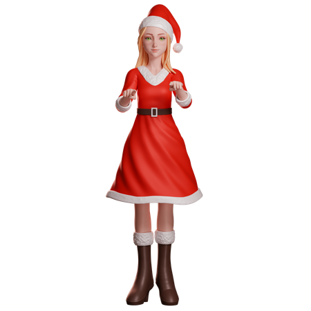 Niña de Santa Claus señalando fuente  3D Illustration