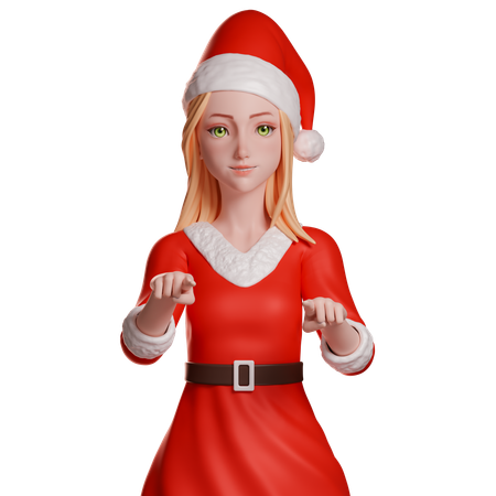 Niña de Santa Claus señalando fuente  3D Illustration