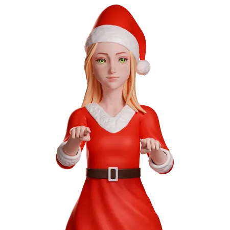 Niña de Santa Claus señalando fuente  3D Illustration