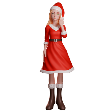 Niña de Santa Claus mostrando el gesto del puño con la mano  3D Illustration