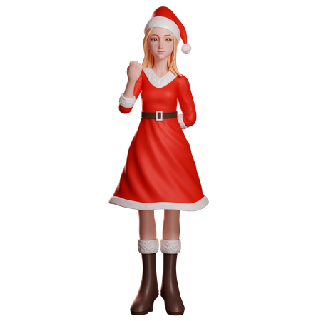 Niña de Santa Claus mostrando el gesto del puño con la mano  3D Illustration