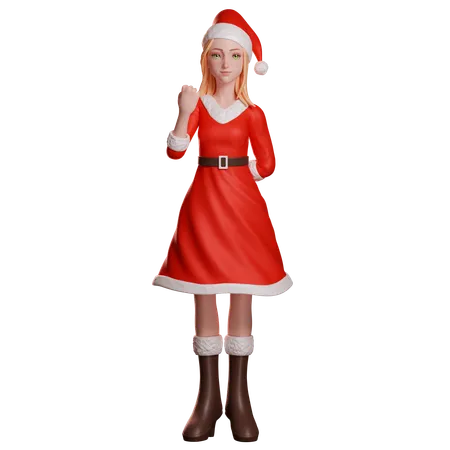 Niña de Santa Claus mostrando el gesto del puño con la mano  3D Illustration