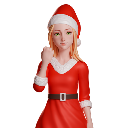 Niña de Santa Claus mostrando el gesto del puño con la mano  3D Illustration