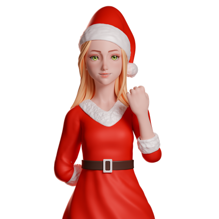 Niña de Santa Claus mostrando el gesto del puño con la mano  3D Illustration