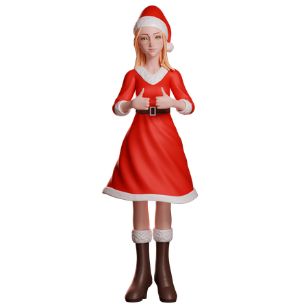 Niña de Santa Claus mostrando el pulgar hacia arriba con ambas manos  3D Illustration