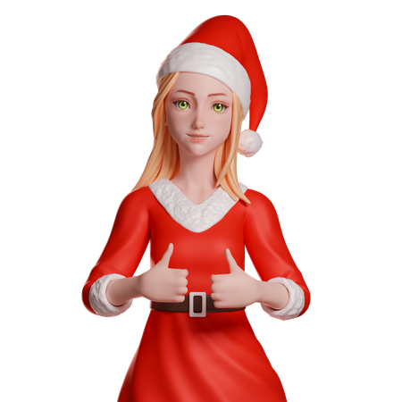 Niña de Santa Claus mostrando el pulgar hacia arriba con ambas manos  3D Illustration